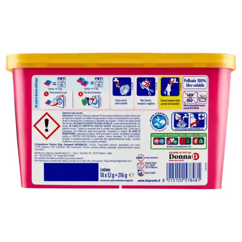 Bio Presto Power Caps Color 18 Lavaggi 18 x 12 g Bax 8 Buc.